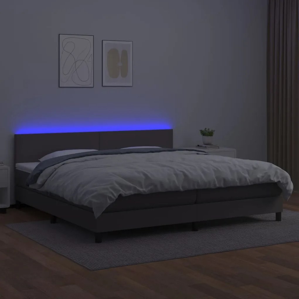 vidaXL Κρεβάτι Boxspring με Στρώμα & LED Γκρι 200x200 εκ. Συνθ. Δέρμα