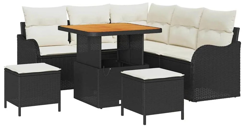 vidaXL Σετ Καναπέ Κήπου με μαξιλάρι 8 pcs Μαύρο, Κρέμα 80 x 80 x 71 cm