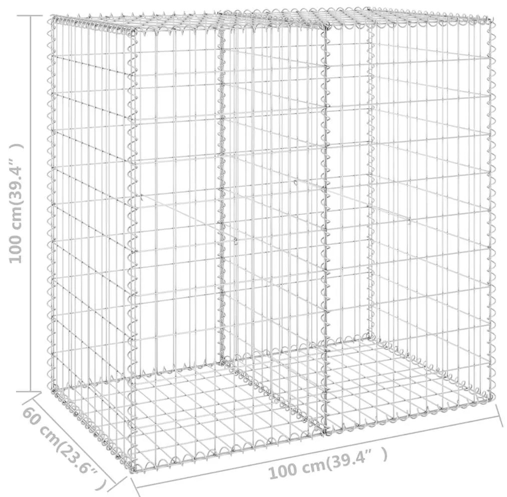 Συρματοκιβώτιο Τοίχος 100x60x100 εκ. Γαλβαν.Χάλυβας + Καλύμματα - Ασήμι