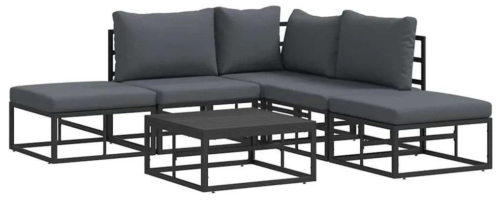 vidaXL Σετ Καναπέ Κήπου με μαξιλάρι 6 pcs Μαύρο Αλουμίνιο