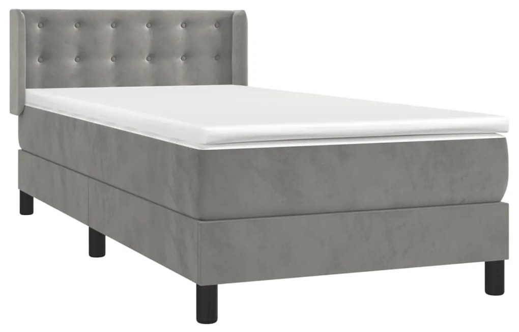 vidaXL Κρεβάτι Boxspring με Στρώμα Ανοιχτό Γκρι 90x190 εκ. Βελούδινο