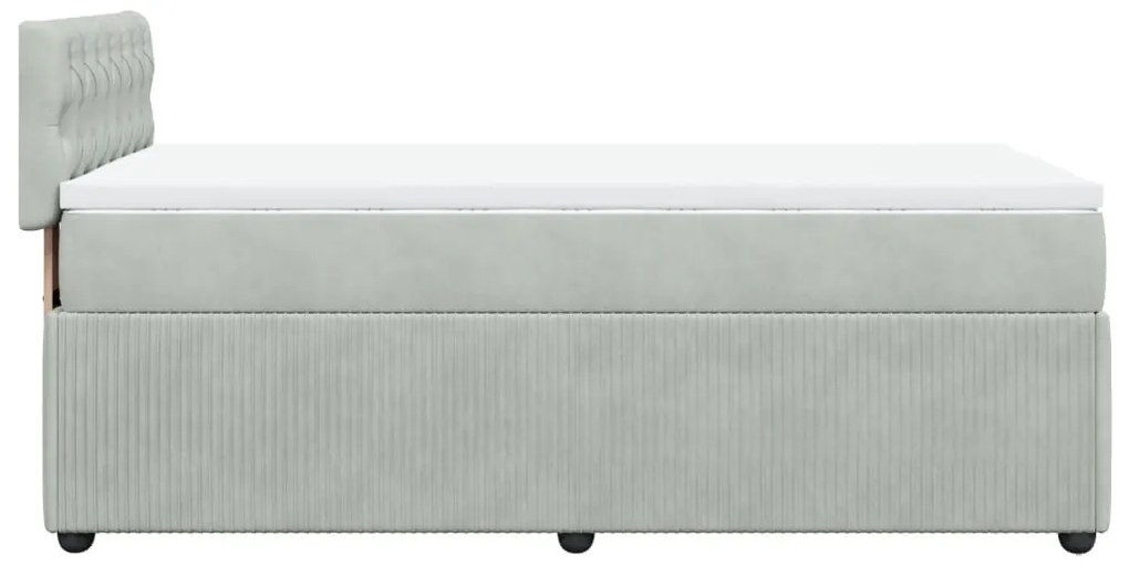 Κρεβάτι Boxspring με Στρώμα Ανοιχτό Γκρι 90x200 εκ. Βελούδινο - Γκρι