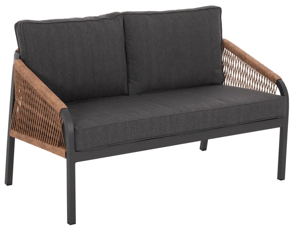 OUTDOOR SOFA 2-SEATER MAERLY  ALUMINUM IN ANTHRACITE-DARK BEIGE SYNTHETIC ROPE-ANTHRACITE CUSHIONS