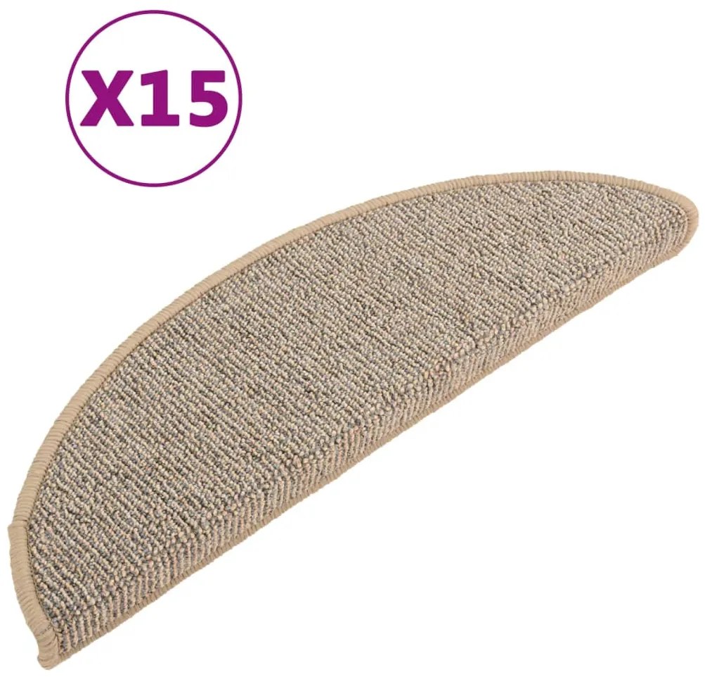 vidaXL Πατάκια Σκαλιών 15 τεμ. Καφέ Ημίκυκλα 56x17x3 εκ.