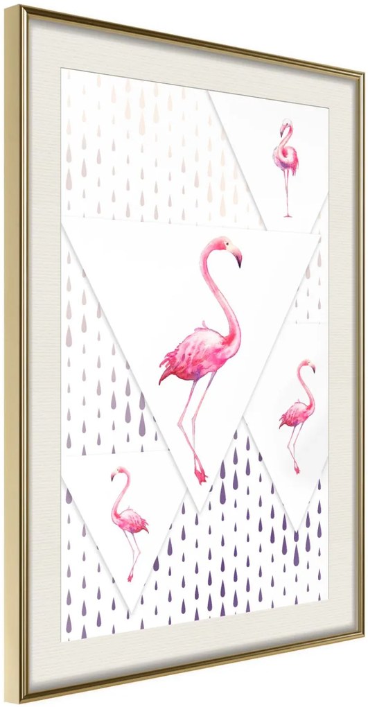 Αφίσα - Flamingos and Triangles - 20x30 - Χρυσό - Με πασπαρτού