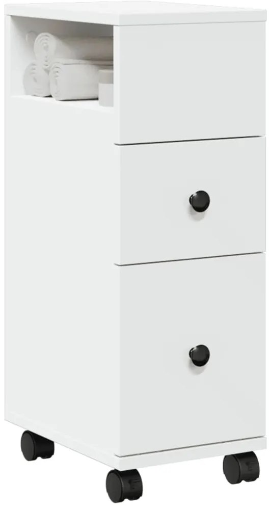 vidaXL Ντουλάπι Μπάνιου Στενό με Ροδάκια Λευκό Επεξ. Ξύλο