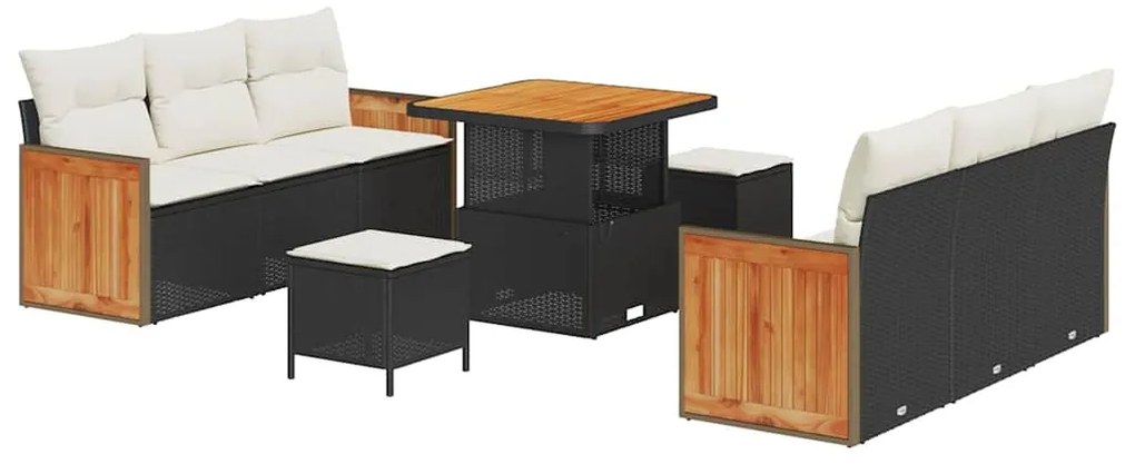 vidaXL Σετ Καναπέ Κήπου 9 pcs Μαύρο και Κρέμα συνθετικό ρατάν