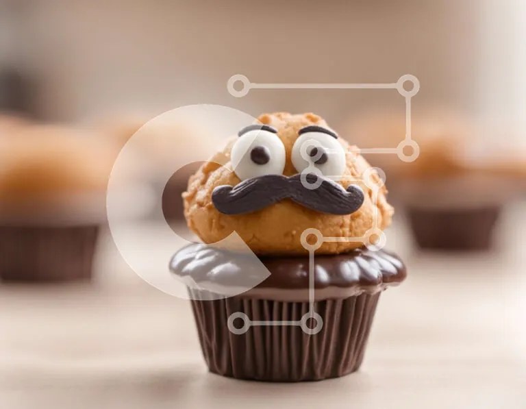 Intra Συλλεκτικό Ξύλινο Παζλ Plywood  4mm - Cupcake με κύπελλα βρώσιμο μουστάκι και φυστικοβούτυρο Σε Ξύλινο Κουτί - Διαστάσεις: 10x10 cm – 25 κομμάτια