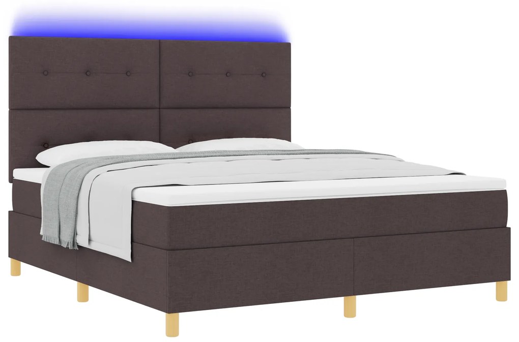 vidaXL Κρεβάτι με Στρώμα & LED Καφέ Σκούρο 180x200 εκ ύφασμα