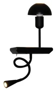 Απλίκα Φωτιστικό Τοίχου LED 3W Reading Light Ράφι 20cm Σποτ Δεξιά Φωτιστικό Ε27 Rowan Homelighting-77-4169-Μαύρο 77-4169