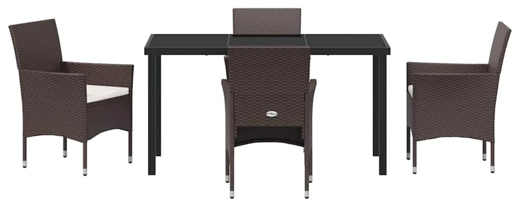 vidaXL Σέτ φαγητού για κήπο με μαξιλάρι 5 pcs Καφέ συνθετικό ρατάν
