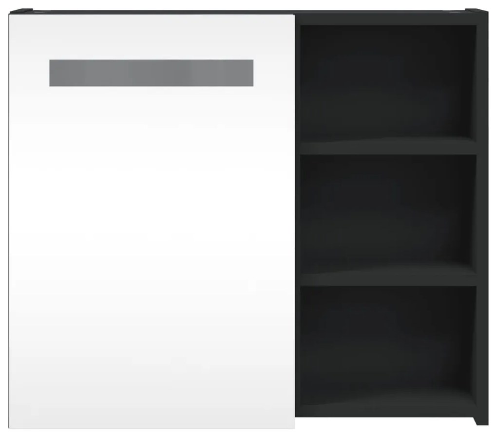 vidaXL Καθρέφτης Μπάνιου με Ντουλάπι &amp; LED Μαύρο 60 x 13 x 52 εκ.