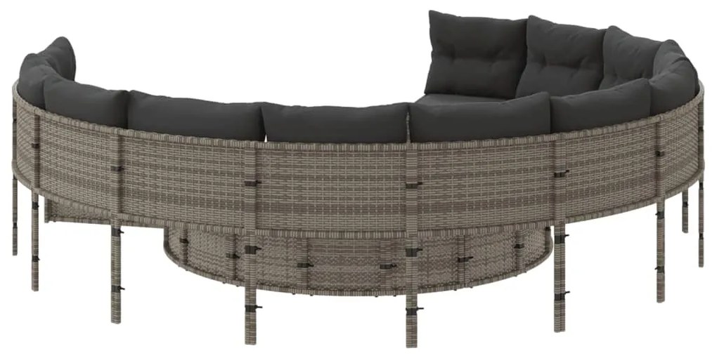 vidaXL Καναπές Κήπου Στρογγυλός Γκρι Συνθ. Ρατάν Τραπέζι + Μαξιλάρια