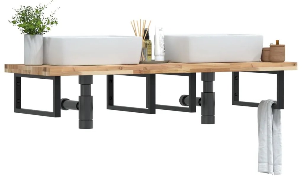 vidaXL Ράφι Νιπτήρα Τοίχου από Ατσάλι / Μασίφ Ξύλο Ακακίας