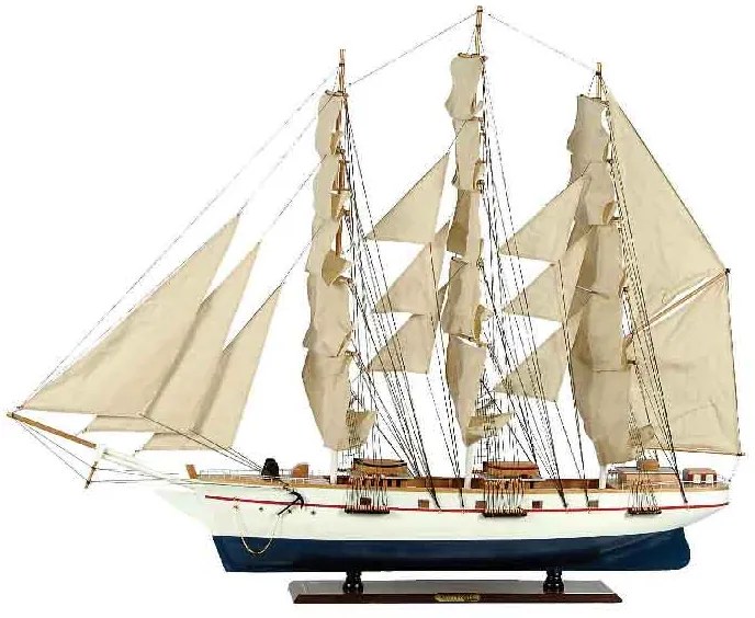 Ξύλινο Καράβι Ιστιοφόρο Cutty Sark 150x23xH124cm Χρώμα Λευκό-Μπλε 31122