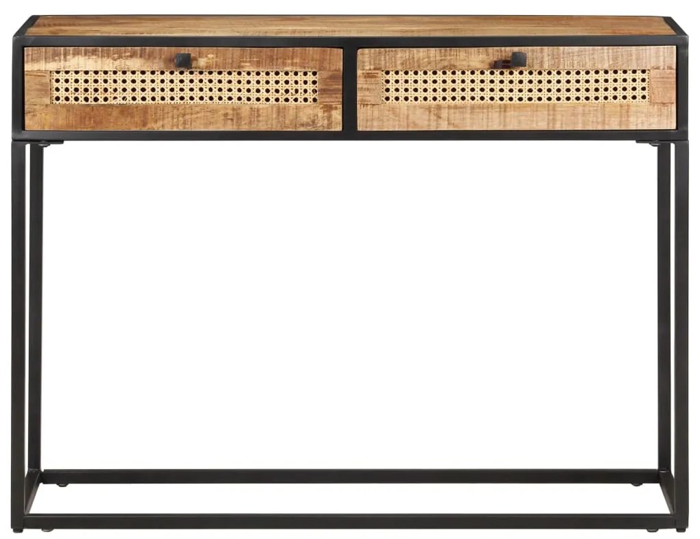 vidaXL Τραπέζι Κονσόλα 100x35x75 εκ Ακατ. Ξύλο Μάνγκο/Φυσικό Καλάμι