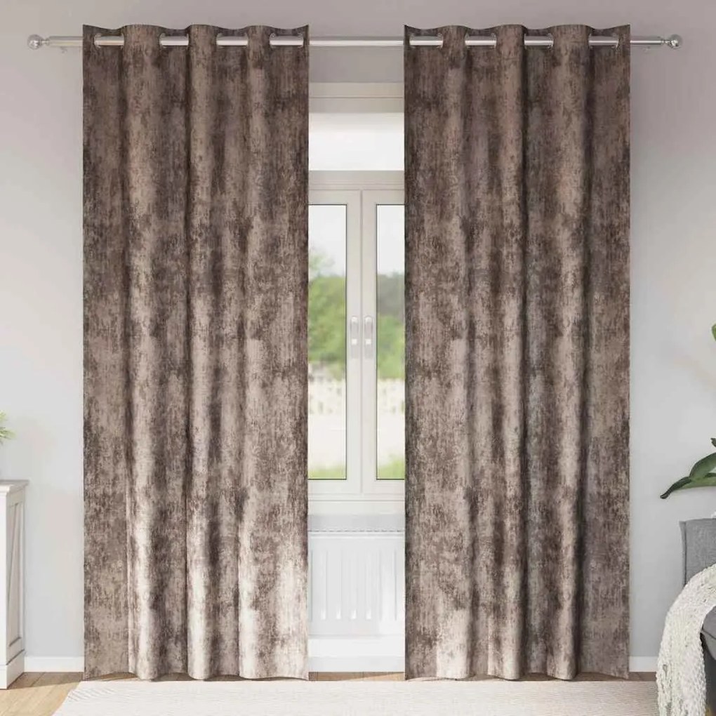 vidaXL Κουρτίνα με κουρτίνες 2 pcs Καπουτσίνο 225 x 140 εκ. Βελούδο