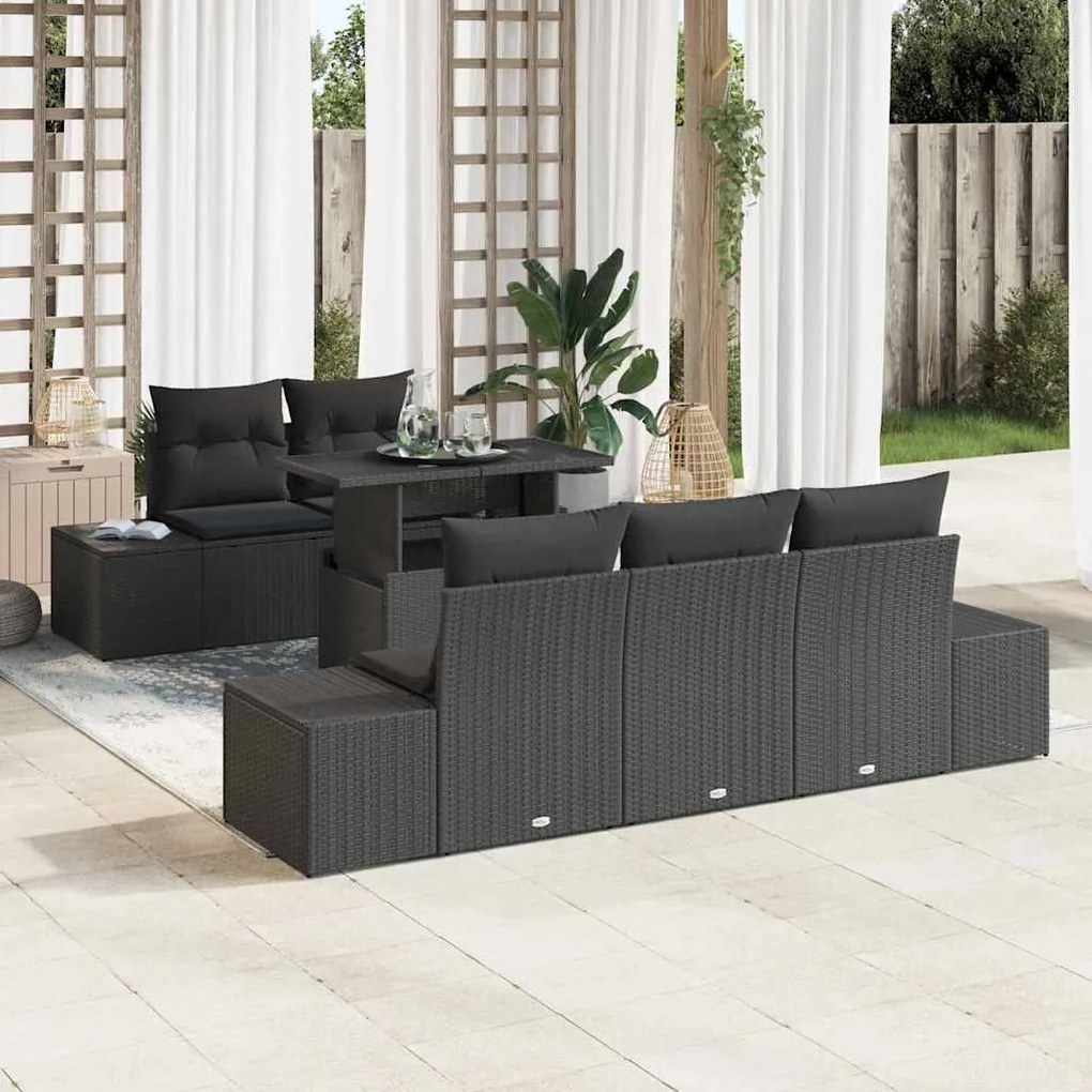 vidaXL Σετ Καναπέ Κήπου με μαξιλάρι 6 pcs Μαύρο 100 x 55 x 73 εκ
