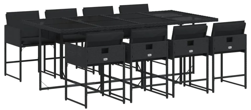 vidaXL Σετ Τραπεζαρίας Κήπου 9 τεμ Μαύρο από Συνθ. Ρατάν με Μαξιλάρια