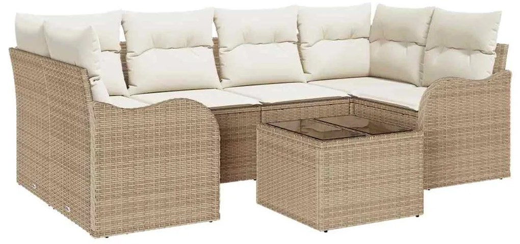 vidaXL Σετ Καναπέ Κήπου 7 pcs Μπεζ 55 x 55 x 37 εκ Πολυ ράταν