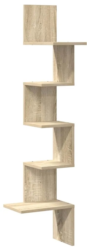 Γωνιακή Ραφιέρα Τοίχου Ξύλο Δρυός 32x32x127,5 εκ. Μοριοσανίδα - Καφέ