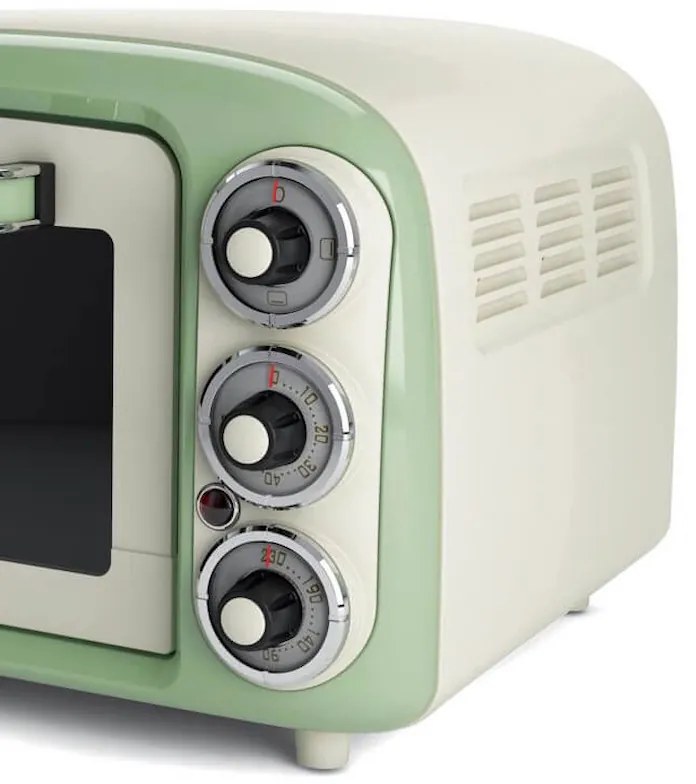 Ηλεκτρικός φούρνος Ariete VINTAGE 0979/04, 1380 W, 18 l, 3 λειτουργίες, Μέχρι 230C, Διπλό θερμικό τζάμι, Χρονοδιακόπτης 60 λεπτά, Λευκό/Πράσινο