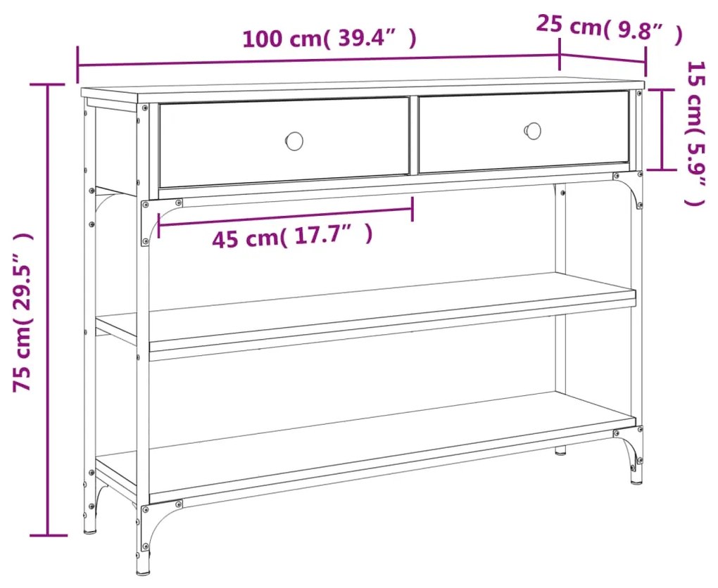 Τραπέζι Κονσόλα Γκρι Sonoma 100x25x75 εκ. Επεξεργασμένο Ξύλο - Γκρι