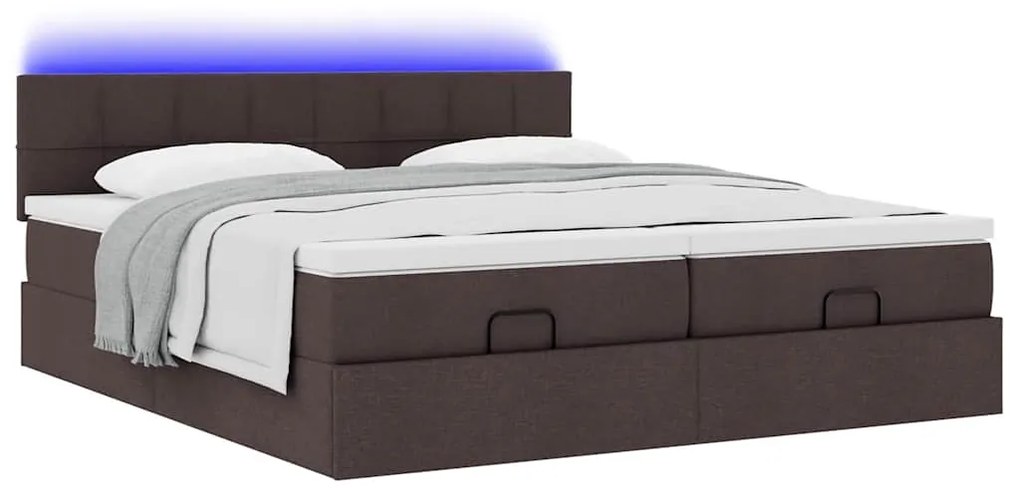 vidaXL Οθωμανικό κρεβάτι με στρώματα&LEDs Σκούρο καφέ 200x200cm ύφασμα