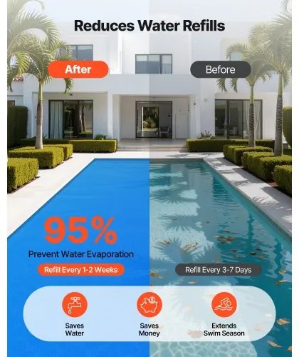 VEVOR Solar Pool Cover, 10.97 x 5.49m Rectangle Pool Bubble Cover, 8 Mil Pools Solar Blanket with Bubble &amp; PE Material, Daytime Heat Absorption, Nighttime Heat Retention, Heat Retaining Solars Covers, Blue