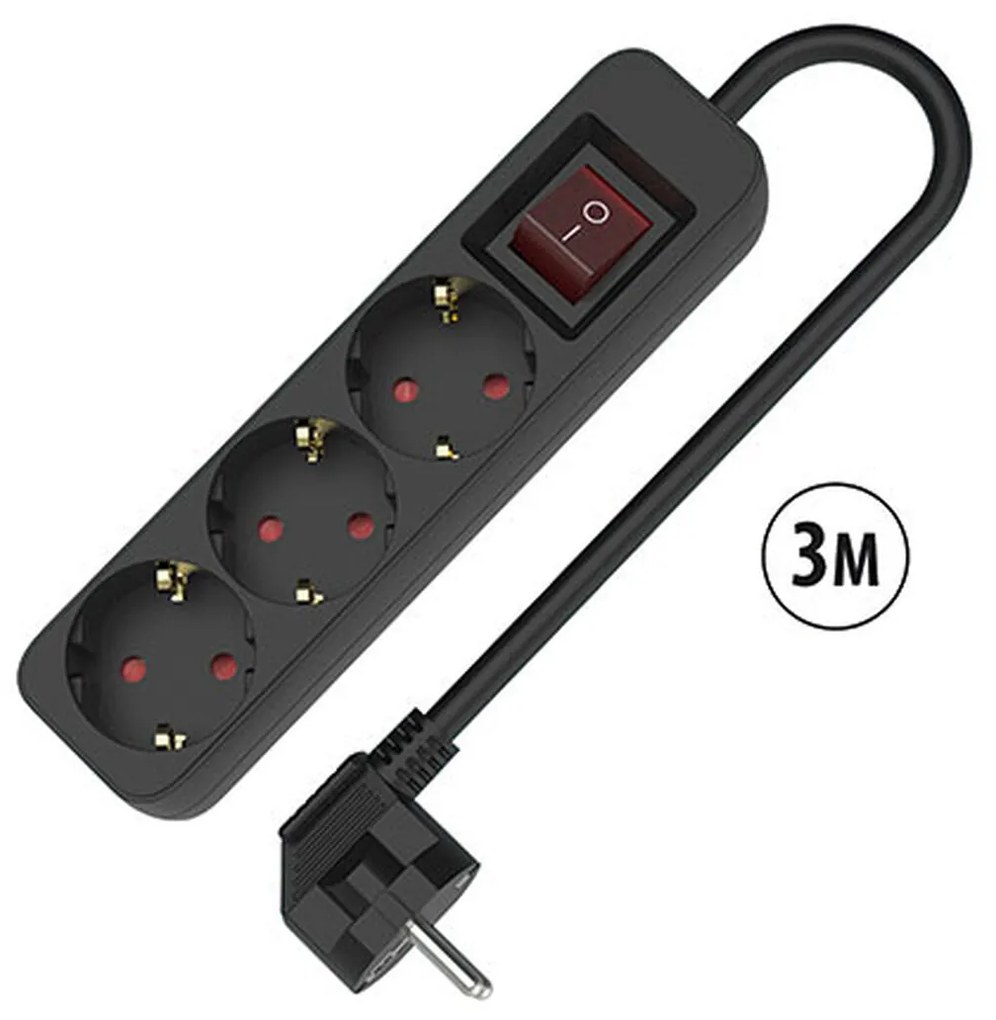 Πολύπριζο με 3 Πρίζες με διακόπτη TM Electron 3680 W Μαύρο (3 m)