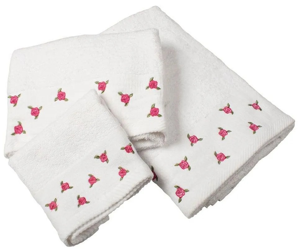 Πετσέτες Με Κέντημα Ανθάκι (Σετ 3τμχ) White DimCol Towels Set 70x140cm 100% Βαμβάκι