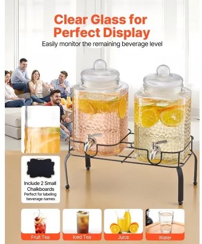 VEVOR Drink Dispenser 5.5L Beverage Dispenser for Parties Glass with Stand 2PCS