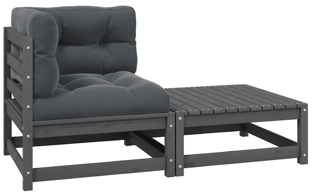 vidaXL Σαλόνι Κήπου Σετ 2 Τεμαχίων Γκρι Μασίφ Ξύλο Πεύκου με Μαξιλάρια