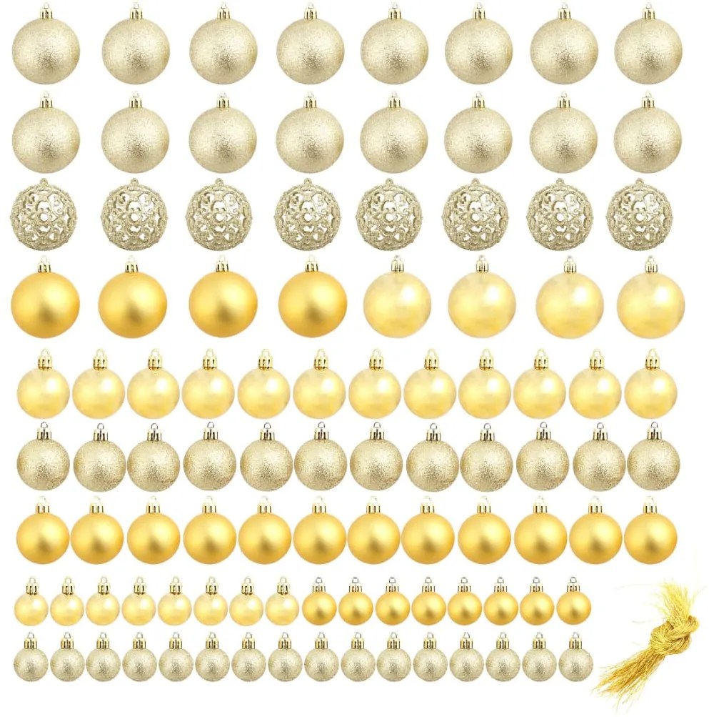 vidaXL Σετ Μπάλες Χριστουγεννιάτικες 100 τεμ. Χρυσές 3/4/6 εκ.