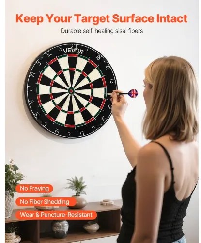 VEVOR Dartboard with 6 Darts &amp; Scoring Kit, Self-Healing Sisal Fibers Dartboard with Staple-Free Bullseye &amp; Rotating Number Ring, 451mm Professional Steel Tip Dart Board Set for Home Party Game Room