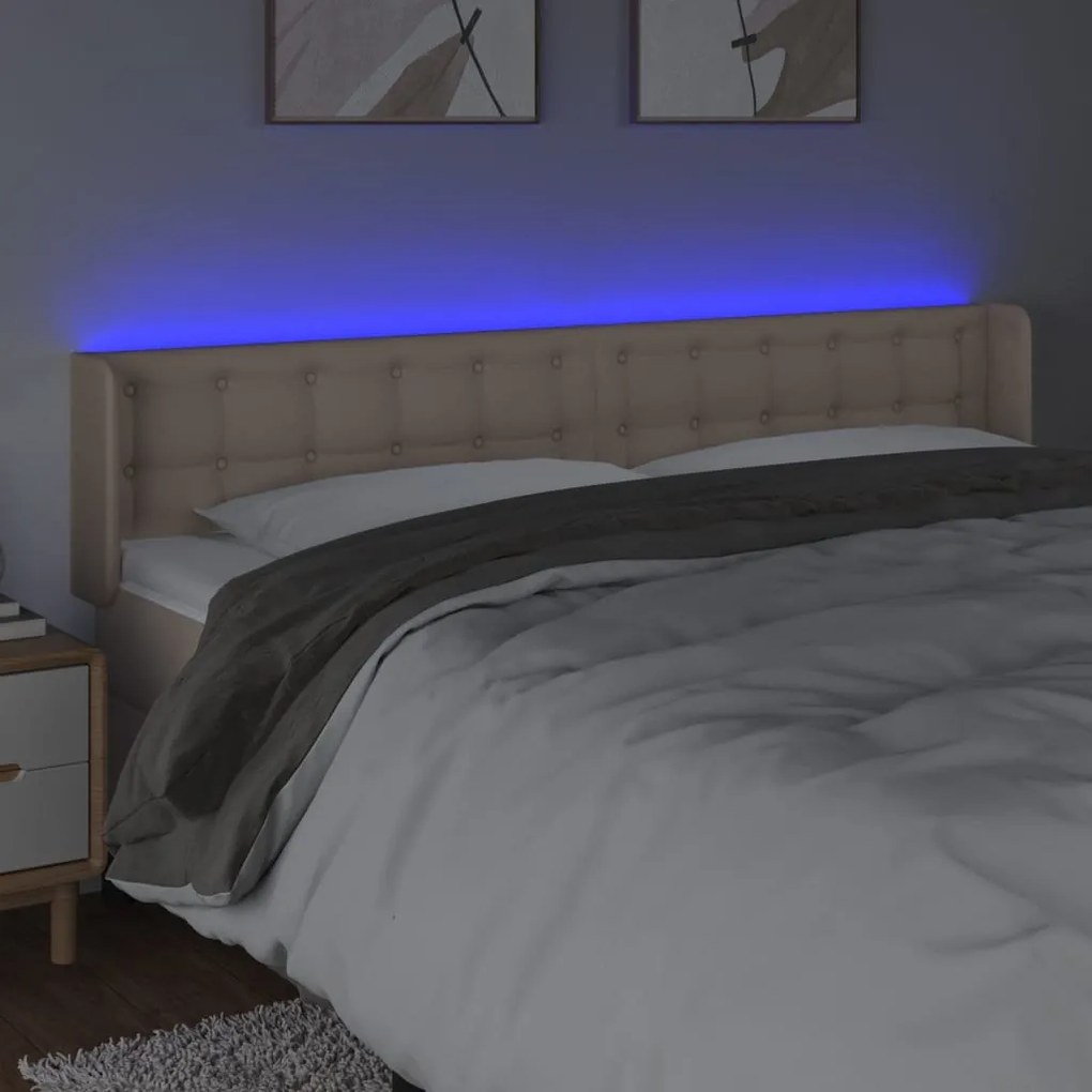 vidaXL Κεφαλάρι Κρεβατιού LED Καπουτσίνο 163x16x78/88εκ. Συνθετ. Δέρμα