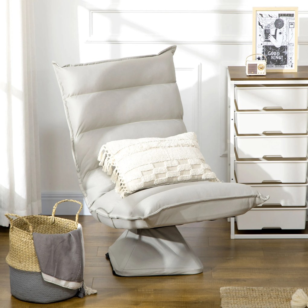 HOMCOM Πολυθρόνα, περιστρεφόμενη, επικλινής πλάτη, εμφάνιση δέρματος, ατσάλινο πλαίσιο, ανοιχτό γκρι, 62 x 70 x 95 cm