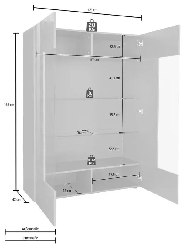 Βιτρίνα Λευκή Λάκα 121x166x42