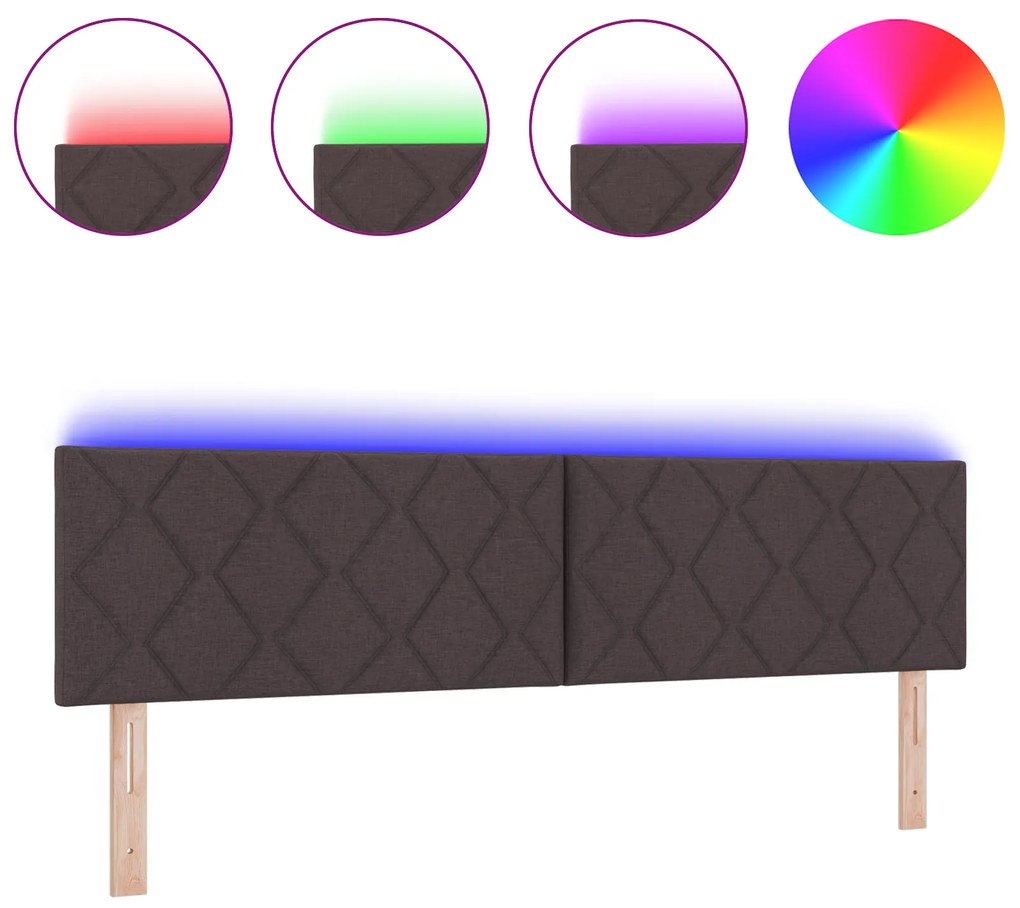 vidaXL LED Κεφαλάρι Σχεδίου Διαμαντένιας Κουμπιές Σκούρο Καφέ 180 εκ. Ύφασμα