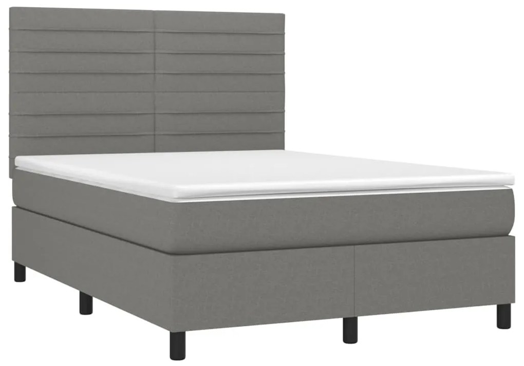 vidaXL Κρεβάτι Boxspring με Στρώμα &amp; LED Σκ.Γκρι 140x200 εκ Υφασμάτινο