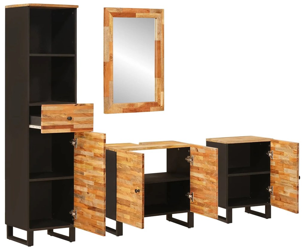 vidaXL Σετ Μπάνιου με συρτάρι με ράφι Φυσικό Στερεό ξύλο μάνγκο