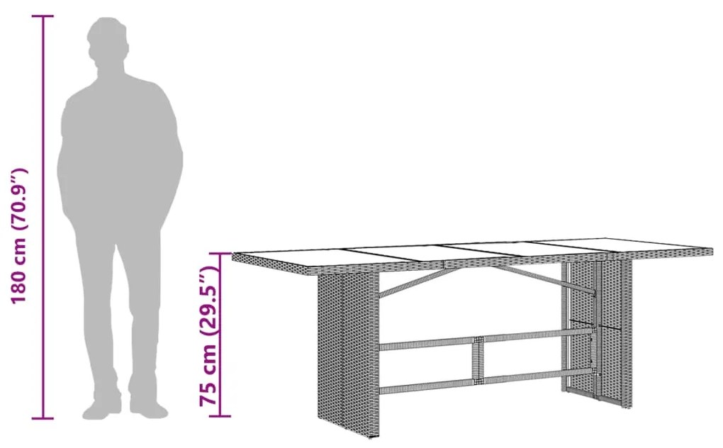 ΤΡΑΠΕΖΙ ΚΗΠΟΥ ΜΕ ΓΥΑΛΙΝΗ ΕΠΙΦΑΝΕΙΑ ΚΑΦΕ 190X80X75ΕΚ ΣΥΝΘ. ΡΑΤΑΝ 365603