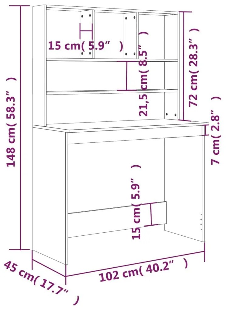 Γραφείο με Ράφια Γυαλ. Λευκό 102x45x148 εκ. Επεξεργασμένο Ξύλο - Λευκό