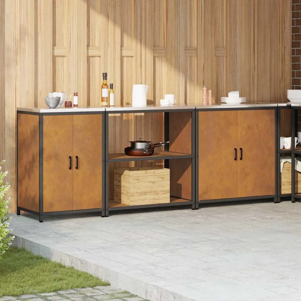 vidaXL Σετ Αποθήκευσης Κουζίνας με ράφι Άλλο 3 pcs Σκ rusty Ατσάλι
