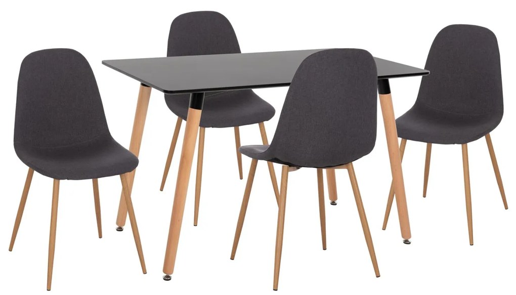 Σετ τραπεζαρίας MINARDO C21179 5 τμχ MDF TOP Μαύρο & Καρέκλες Ύφασμα Γκρί σκούρο 120x80x73 εκ.