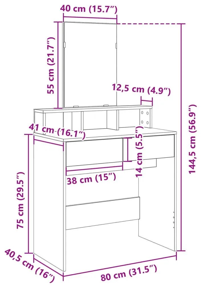 Μπουντουάρ με Καθρέφτη Λευκό 80x41x144,5 εκ. - Λευκό