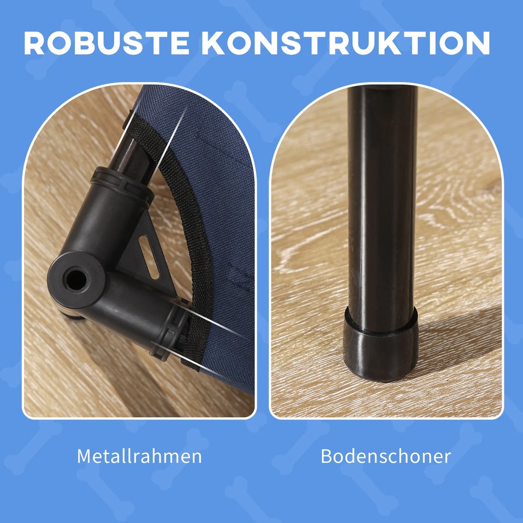 PawHut Κρεβάτι Σκύλου με Τέντα, Εξωτερικού Χώρου, Αναδιπλούμενο, Υπερυψωμένο, Μπλε + Μαύρο