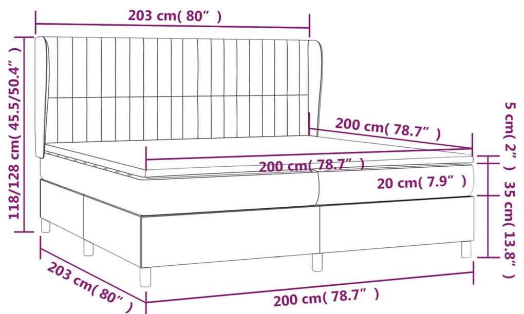 vidaXL Κρεβάτι Boxspring με Στρώμα Σκούρο Γκρι 200x200 εκ. Υφασμάτινο