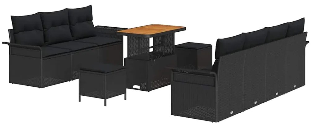 vidaXL Σετ Καναπέ Κήπου Ρυθμιζόμενο ύψος 10 pcs Μαύρο συνθετικό ρατάν