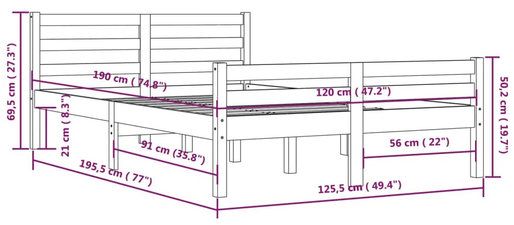Πλαίσιο Κρεβατιού Μελί 120x190 εκ. Μασίφ Ξύλο Small Double 814792